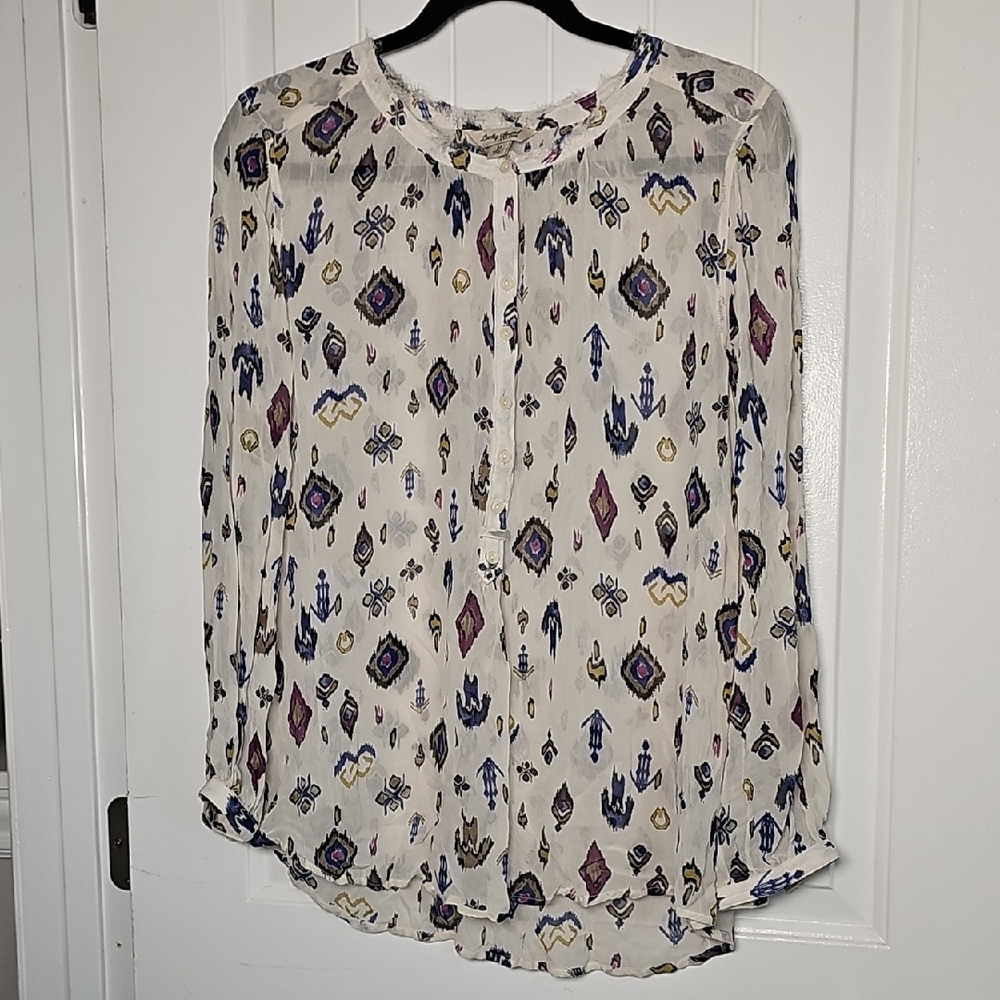 Lucky Brand M Patterned Cream Blouse